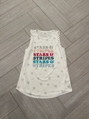 Maurices White Tank with Gray Star Print and Multicolor 'Stars & Stripes' Text